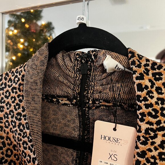 458 NWT House of CB Francesca Cheetah Print Dress Size XS Color Brown Black - Picture 4 of 5